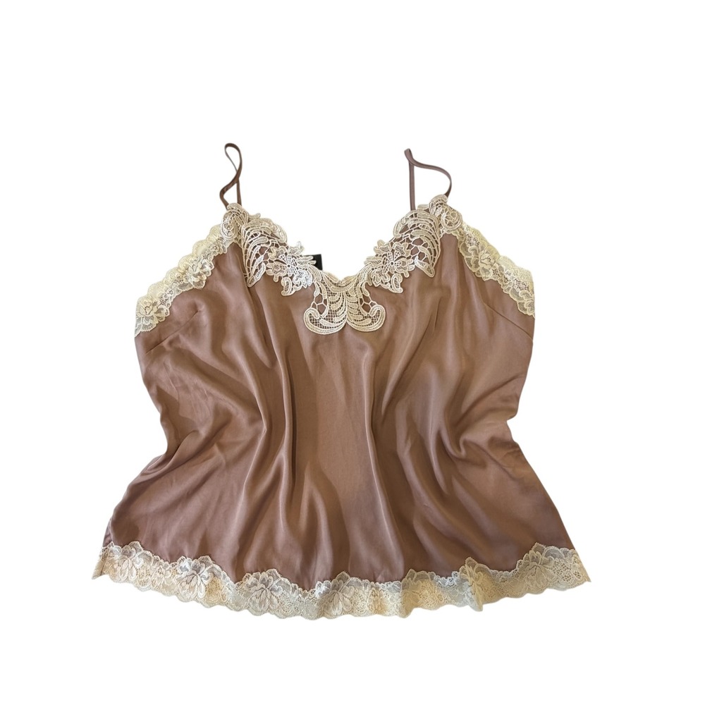 INC International Concepts Lace Trim Tan Camisole, Plus XXL